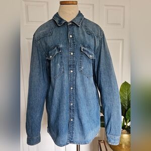 MOTHER The City Slicker Destroyed Denim Shirt!